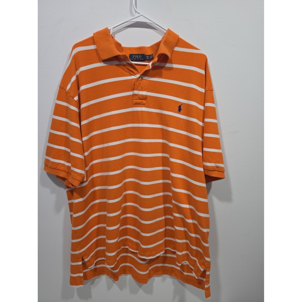 Polo Ralph Lauren Mens Shirt 3XB Big Orange White Striped Soft Cotton Polo SS